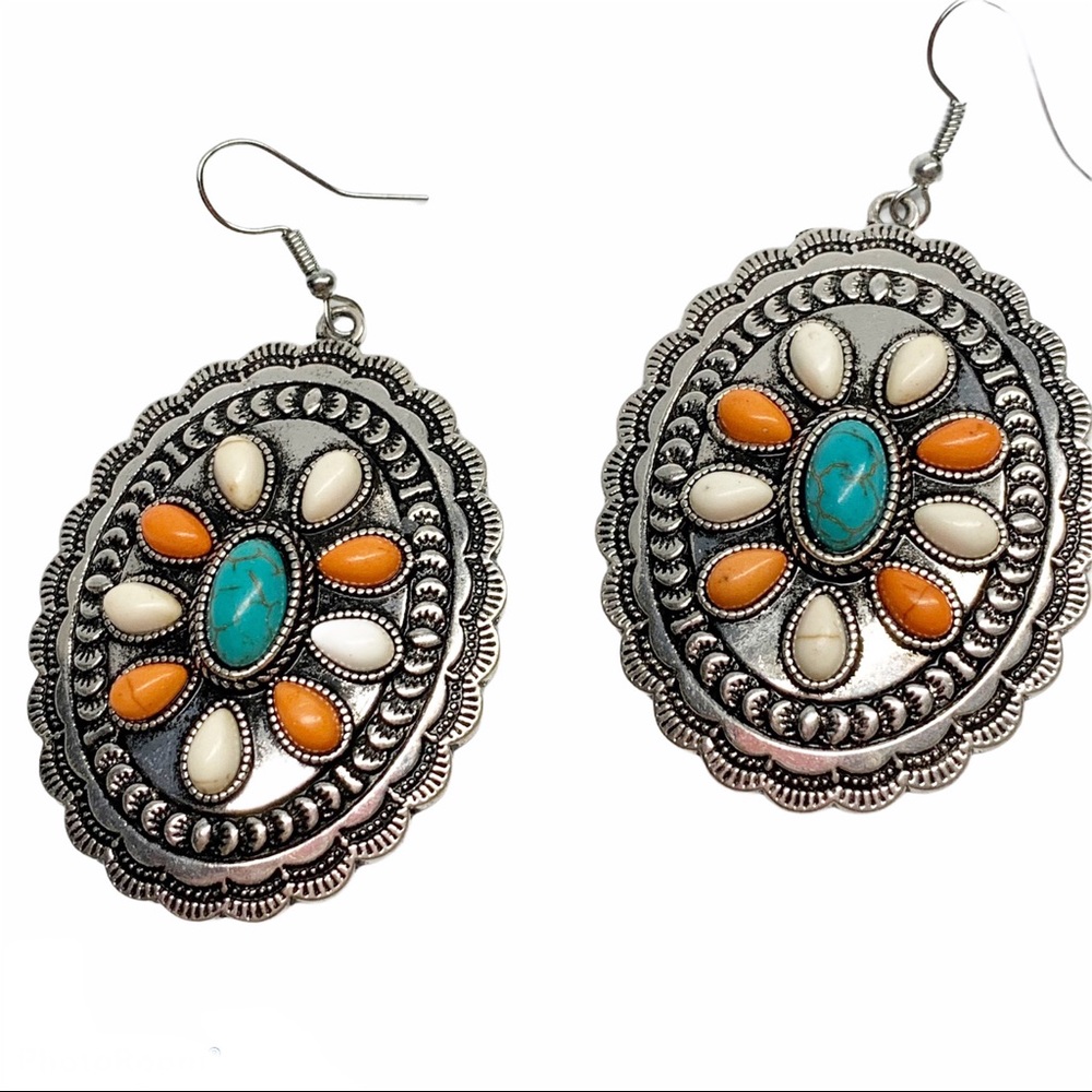 southwest boho silver turquoise earrings